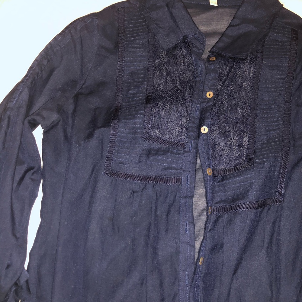 Joie navy sheer button down blouse